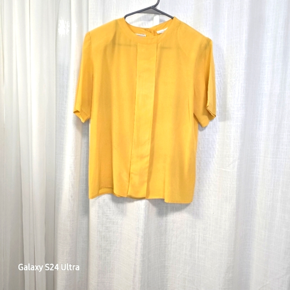 2/$30 Michelle Stuart Vintage Silk Mustard Yellow Goldenrod Blouse‎ Size 10